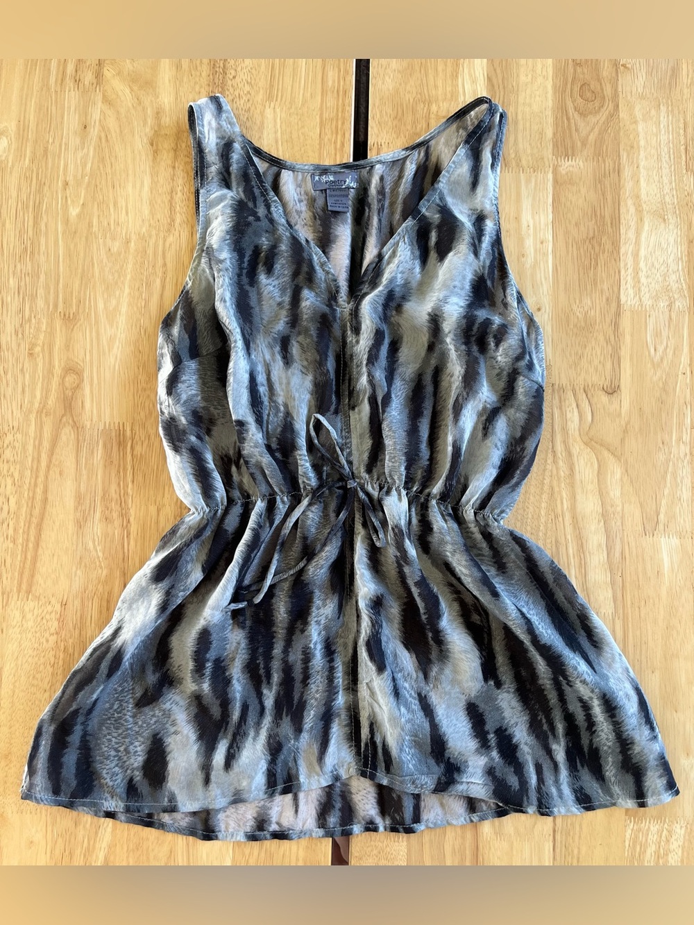 Poetry Black and Cream High-Low Sleeveless Drawstring Top